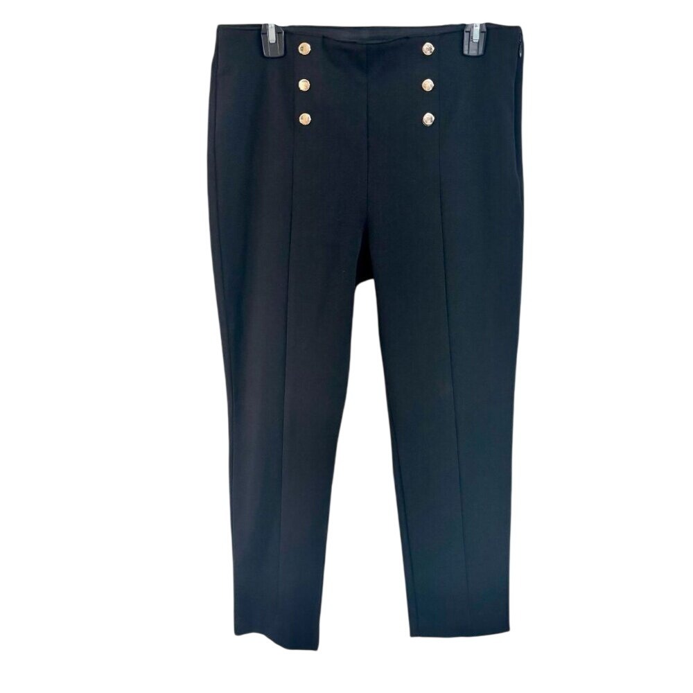 Ann Taylor Black High Waisted Sailor Button Cropped Pants Women's Sz 12P
